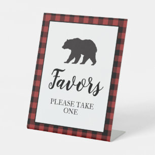 Bär-Baby-Party-Rotkariert-Favor Sockelschild