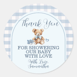 Bär Baby Schuhe Blau Gingham Baby Shower Danke Runder Aufkleber