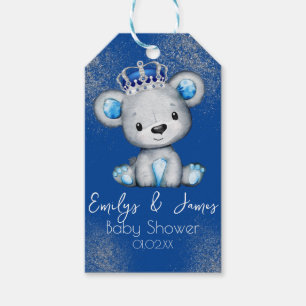 Bär Baby Shower Prinz funkelndes Blau Jungen Geschenkanhänger