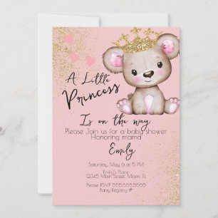 Bär Baby Shower Prinzessin Funkelnd Rosa Einladung