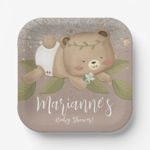 Bär-Babyparty Glitter Bohemian Sterne Gold Pappteller