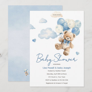 Bär Ballon Baby Shower Wolke Wasserfarbe Einladung
