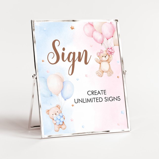 Bär-Ballon-Geschlecht-Enthüllungs-Schild Poster (Bear Balloon He or She Gender Reveal Custom Sign)