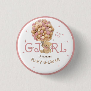 Bär-Balloons Rosa Babyparty-Mitgebsel Button