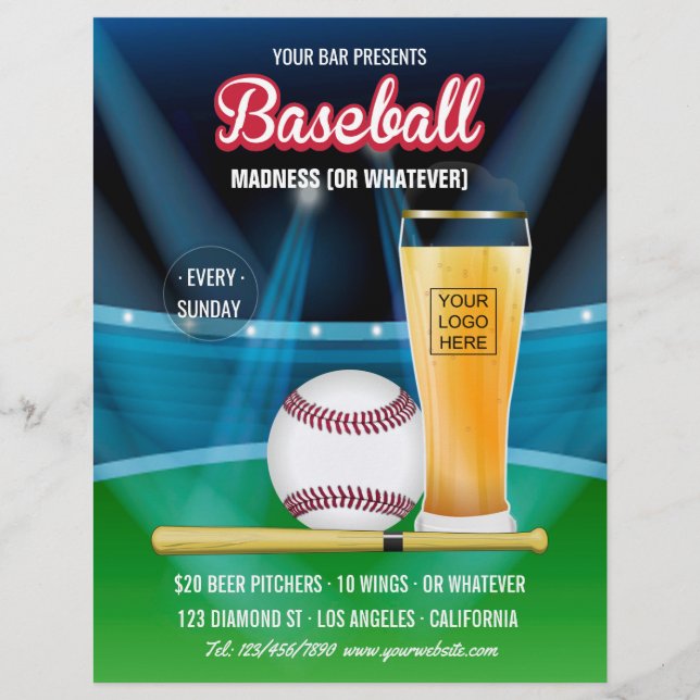Bar Baseball Event Promo Menü Hinzufügen Foto und  (Vorne)