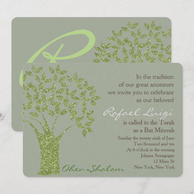 Bar Bat Bnai Tree of Life Mitzvah Einladung (Vorne/Hinten)