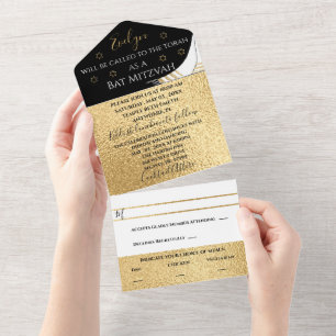 Bar Bat Mitzvah All in one Invitation Elegantes Go Einladung