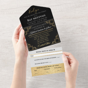Bar Bat Mitzvah Art Deco All In One Einladung