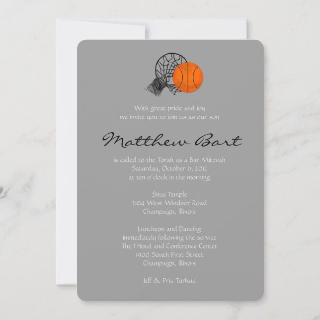 Bar Bat Mitzvah Einladung Basketball Thema (Rückseite)