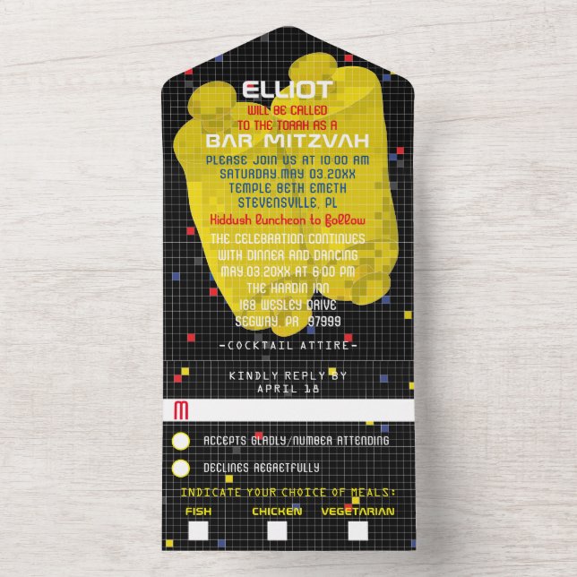 Bar Bat Mitzvah Game On All In One Einladung (Innen Boden)