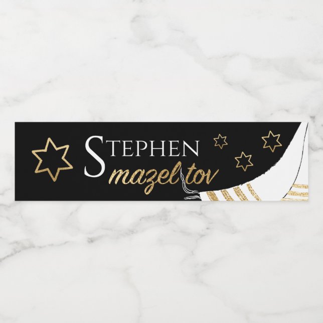 Bar Bat mitzvah Gold Stars Étiquette bouteille d'e (Étiquettes simples)