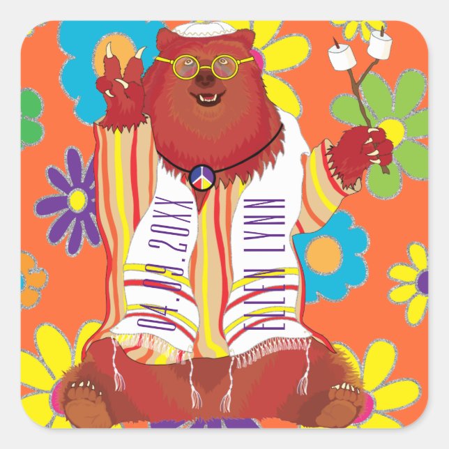 Bar Bat Mitzvah Hippie Happy Bar Square Sticker (Vorderseite)