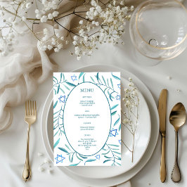 Bar Bat Mitzvah Jewish Wedding Botanicals Custom Menükarte