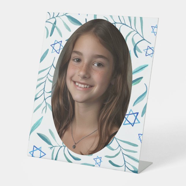 Bar Bat Mitzvah Jewish Wedding Botanicals Custom Sockelschild (Vorderseite)