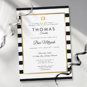 Bar, Bat Mitzvah Klassisch Schwarz Weiß Streifen G Einladung