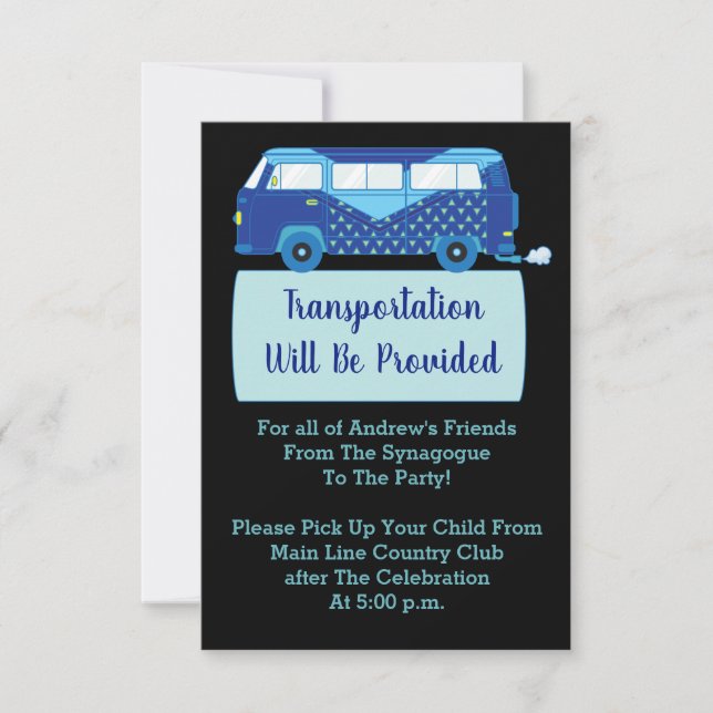 Bar Bat Mitzvah Transportation Mini-Buskarte Einladung (Vorderseite)