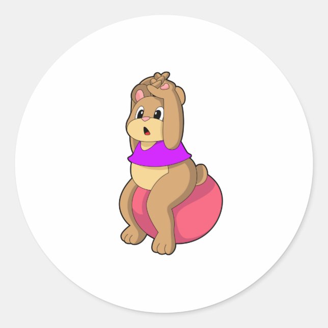 Bär bei Fitness mit Übungsball.PNG Runder Aufkleber (Vorderseite)