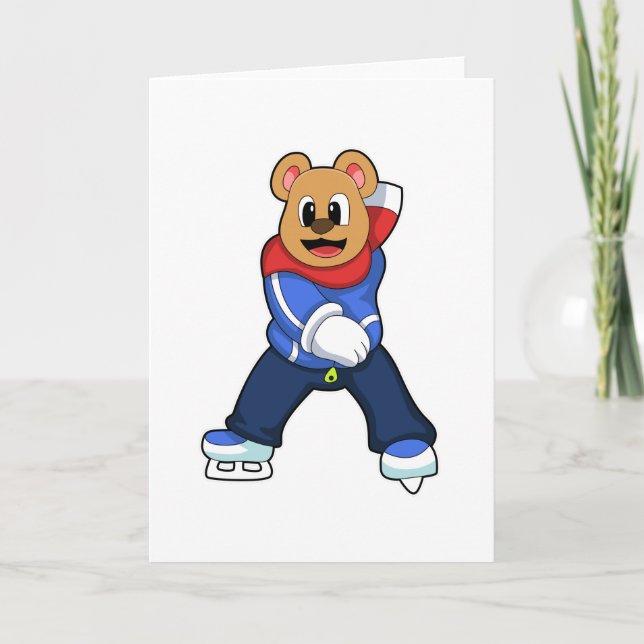 Bär bei Ice Skaten mit Eiswürfel Karte (Vorderseite)