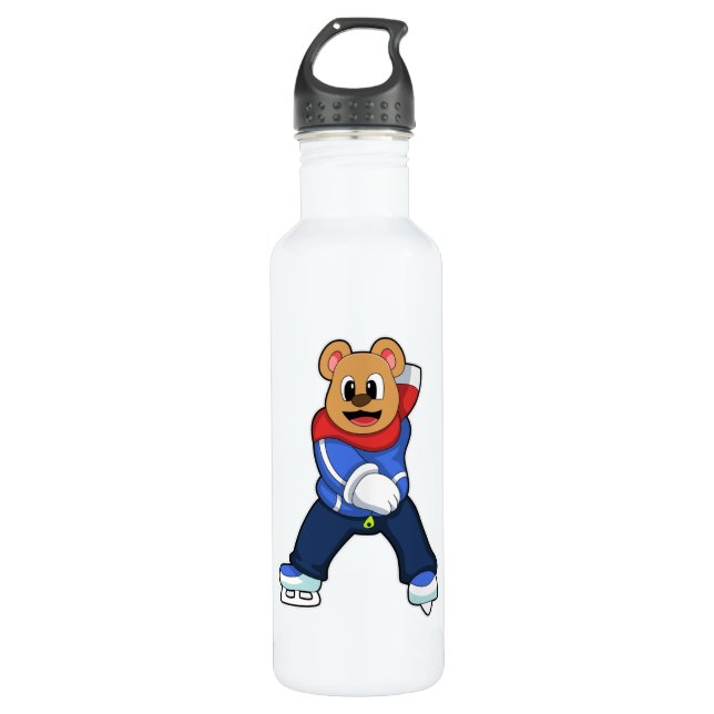 Bär bei Ice Skaten mit Ice-Skaten Edelstahlflasche (Vorderseite)