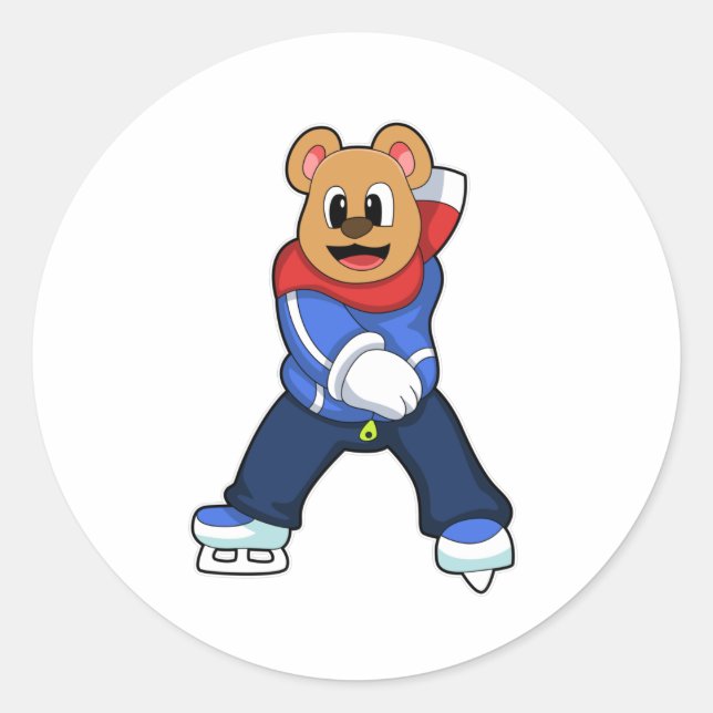 Bär bei Ice Skaten mit Ice-Skaten Runder Aufkleber (Vorderseite)