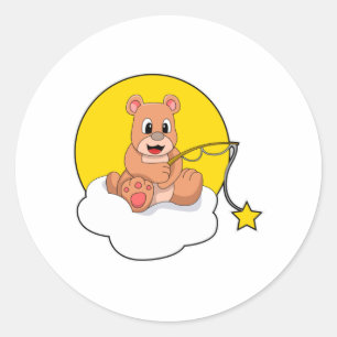 Bär beim Angeln mit Angelrute auf Wolke Runder Aufkleber