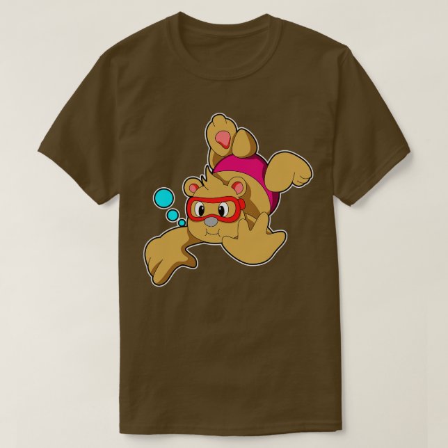 Bär beim Baden mit Schwimmbrille T-Shirt (Design vorne)
