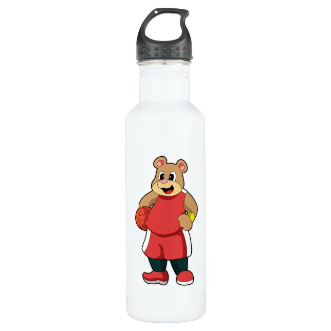 Bär beim Basketball Sports Edelstahlflasche (Vorderseite)