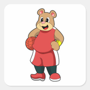 Bär beim Basketball Sports Quadratischer Aufkleber