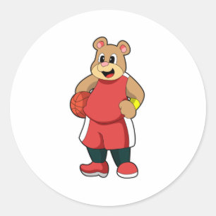 Bär beim Basketball Sports Runder Aufkleber