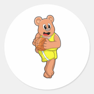 Bär beim Basketball Sports Runder Aufkleber