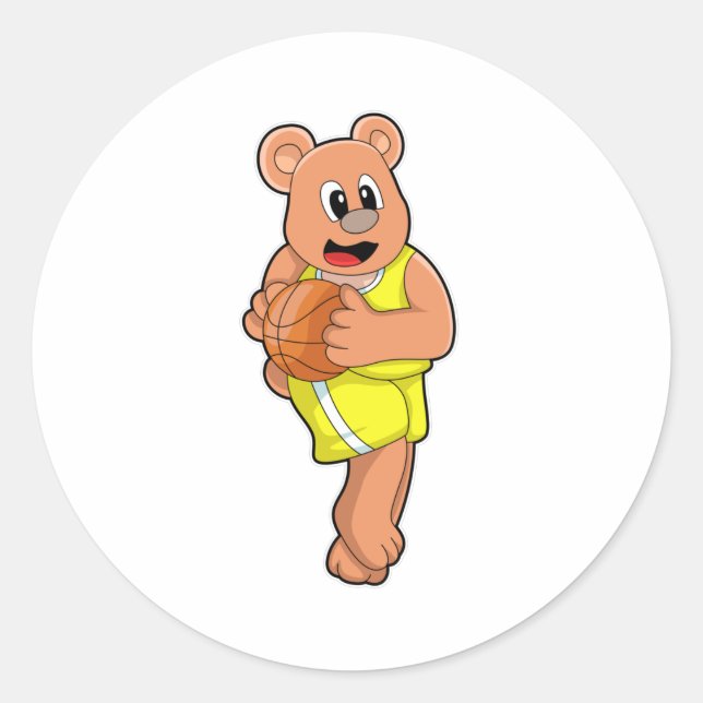 Bär beim Basketball Sports Runder Aufkleber (Vorderseite)