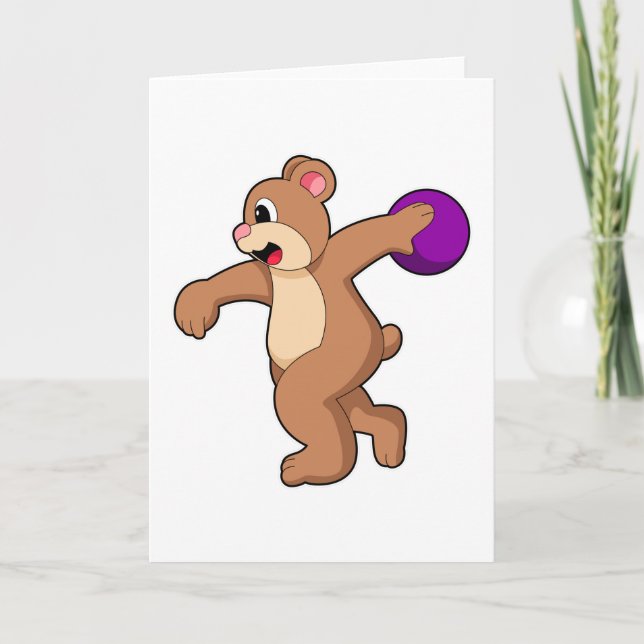 Bär beim Bowling mit Bowlingkugel Karte (Vorderseite)