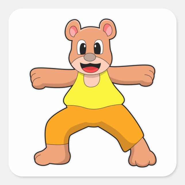 Bär beim Yoga im Stehenden Quadratischer Aufkleber (Vorderseite)