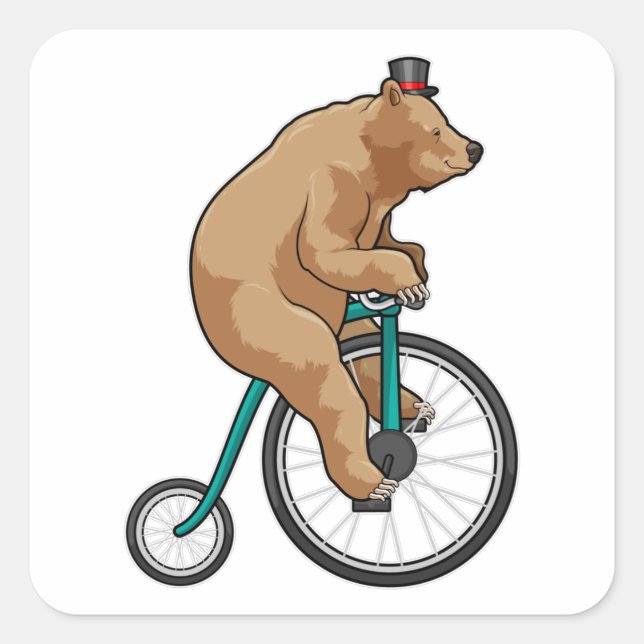 Bär beim Zirkus mit dem Fahrrad Quadratischer Aufkleber (Vorderseite)