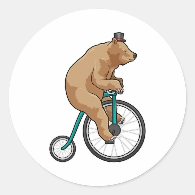 Bär beim Zirkus mit dem Fahrrad Runder Aufkleber (Vorderseite)