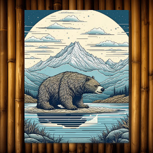 Bär, Berge, See, Vollmond Ai Kunst