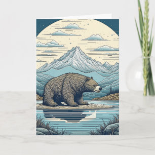 Bär, Berge, See, Vollmond Geburtstag Karte