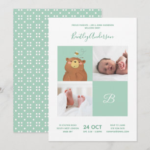 Bär Biene • Alphabet Monogramm Süße Babyparty Einladung