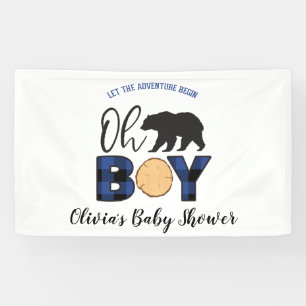 Bär blaues Buffalo Karo Baby-Taufe Banner