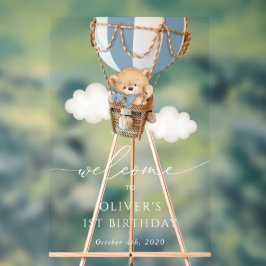 Bär, Blue Hot Air Ballon, Erster Geburtstag Willko Acrylschild