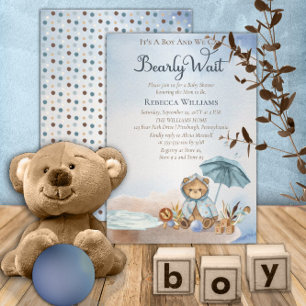 Bär   Blue Umbrella Bearly Wait Boy Baby Dusche Einladung