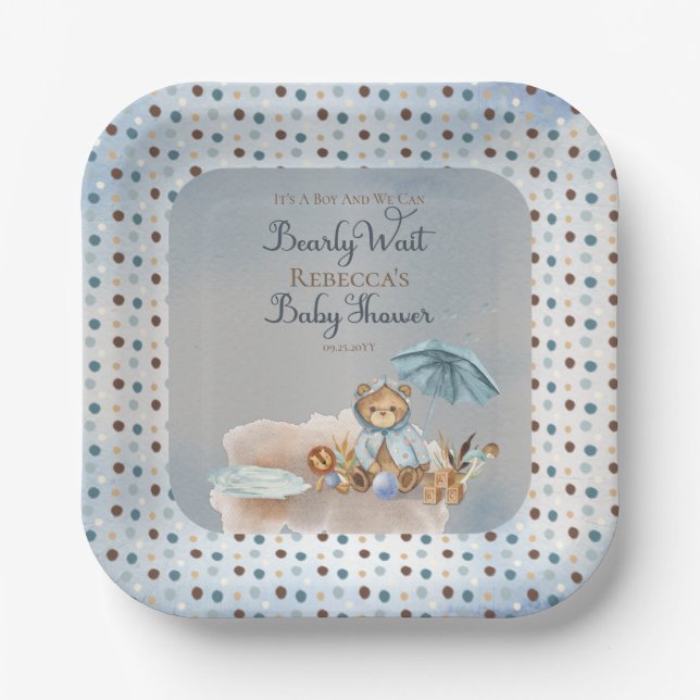 Bär | Blue Umbrella Bearly Wait Boy Baby Shooter P Pappteller (Vorderseite)
