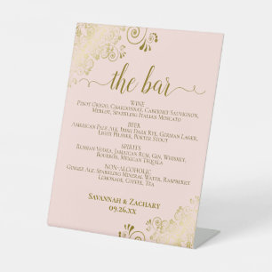 Bar Blush Pink & Gold Posh Drinks Menü Hochzeit Sockelschild