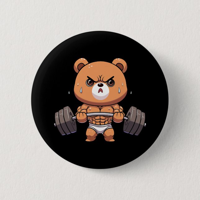 Bär Bodybuilder Bodybuilding Muskel Fitnessstudio  Button (Vorderseite)