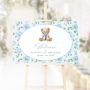 Bär, Bogen, Blaue Blumen, Willkommen zum ersten Ge Poster