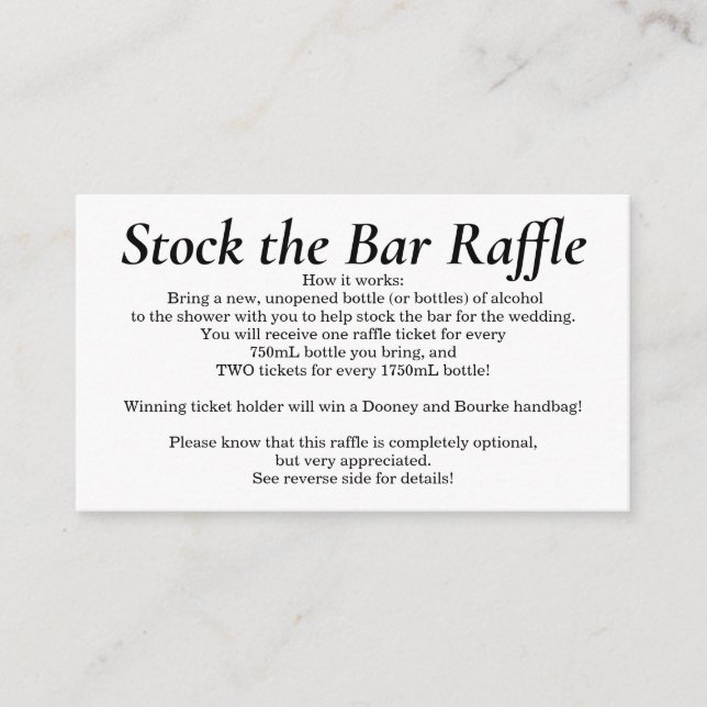 Bar Brautparty Raffle Ticket - Simple Begleitkarte (Vorderseite)