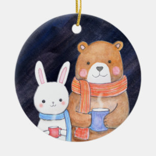 Bär & Bunny Couple Gemeinsam Weihnachten maßgeschn Keramik Ornament