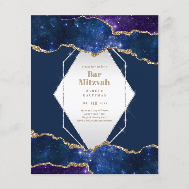 BAR CARTES MITZVAH Ciel céleste Blue Galaxy Gold (Devant)
