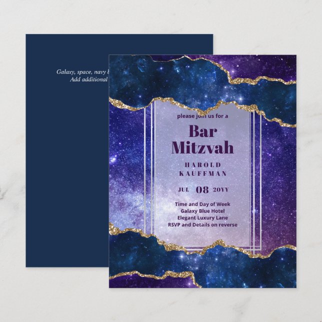 BAR CARTES MITZVAH Ciel céleste Blue Galaxy Gold (Devant / Derrière)