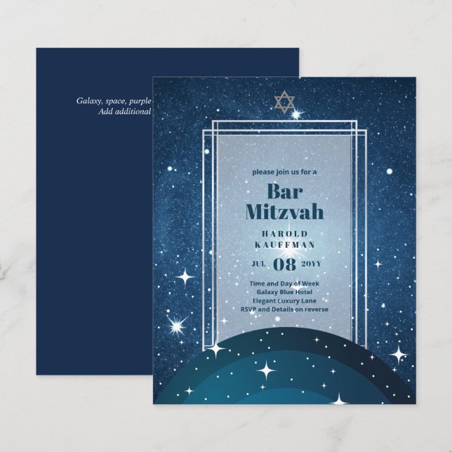 BAR CARTES MITZVAH Ciel céleste Blue Galaxy Gold (Devant / Derrière)